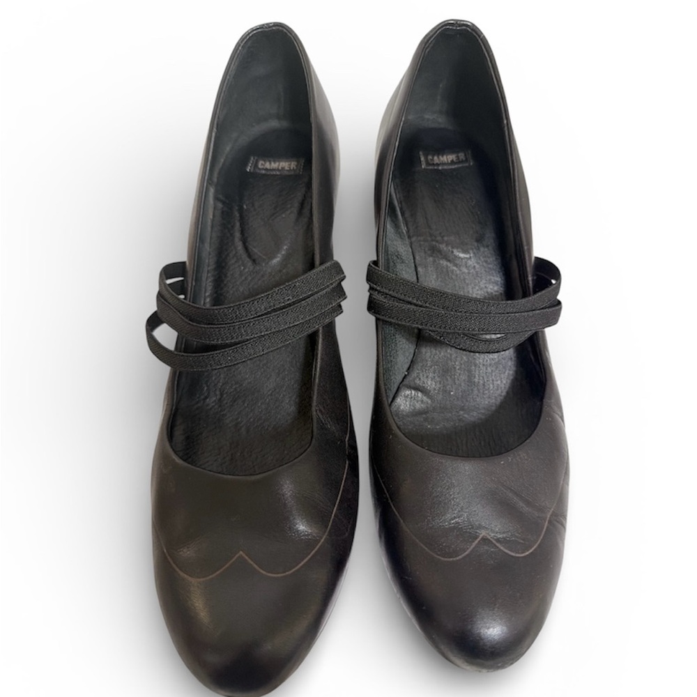 Camper Black Leather Mary Jane Block Heel EU 41 US 10–10.5